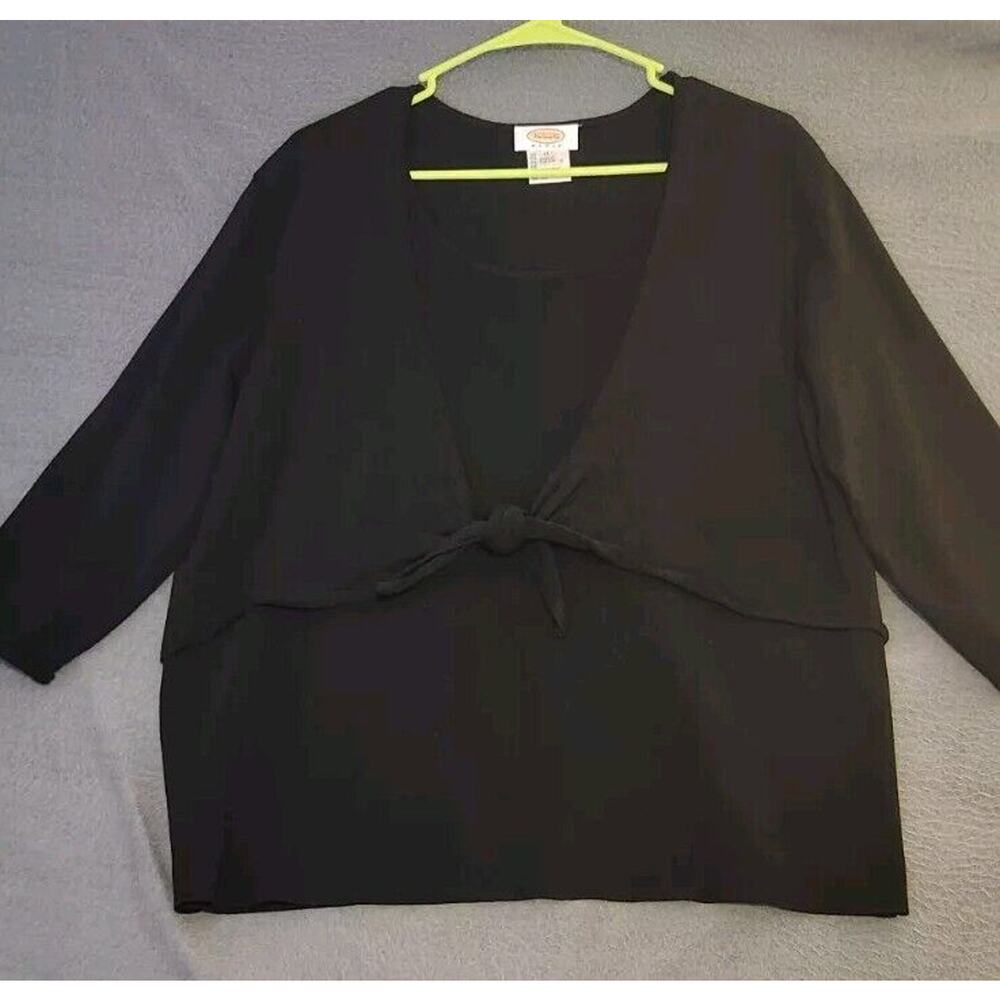 Talbots Women 1X Faux Wrap Top Black Tie Long Sleeve Light Viscose Blend‎